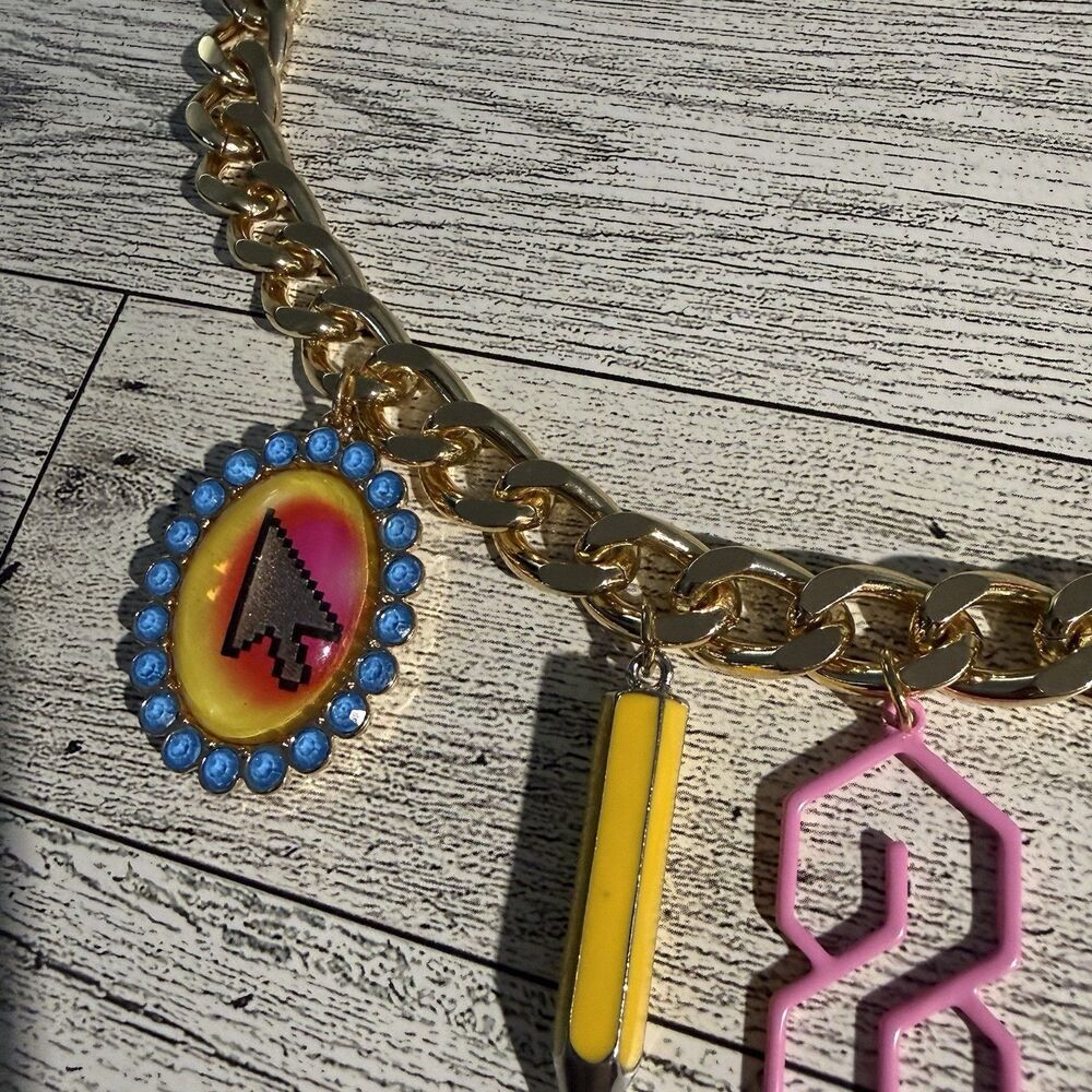 Betsey Johnson Back To School Supplies Statement Charm Necklace Multi Items New - Picture 4 of 6